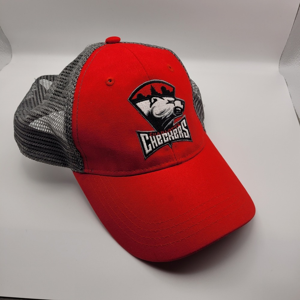 Charlotte Checkers AHL Hockey Trucker Hat Red Grey Snapback AMG Mesh Cap